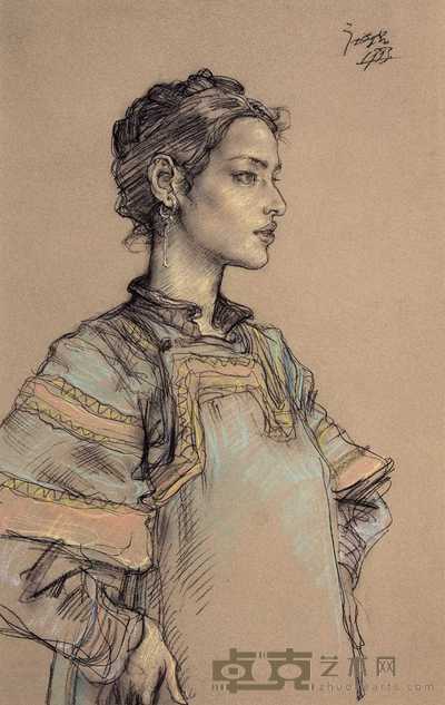 庞茂琨 1993年作 彝族少女(侧面) 60×40cm